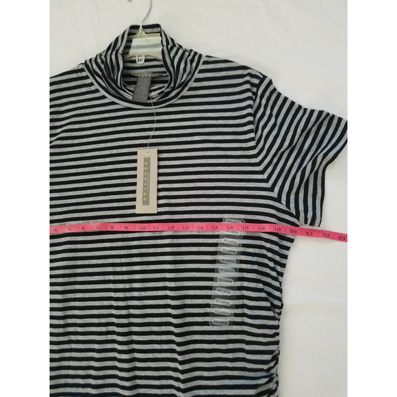 Kenneth Cole Reaction XXL Women's Turtleneck Black/Gray Stripes Short Sleeve Top - Picture 2 of 10